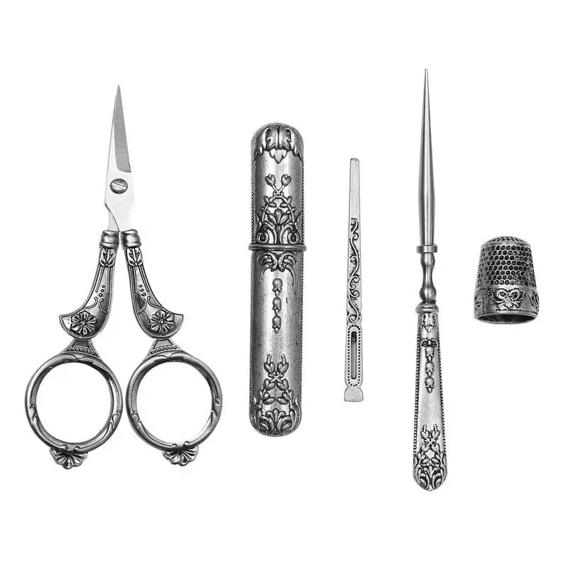 Vintage Tailor Scissors 5pc Set – Retro Embroidery Shears Craft Scissors Set Babs Silver