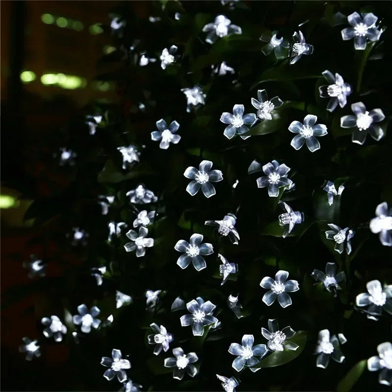 5M 20 LED Solar Cherry Flower String Lights | 8 Modes IP65 Solar String Lights Babs WHITE