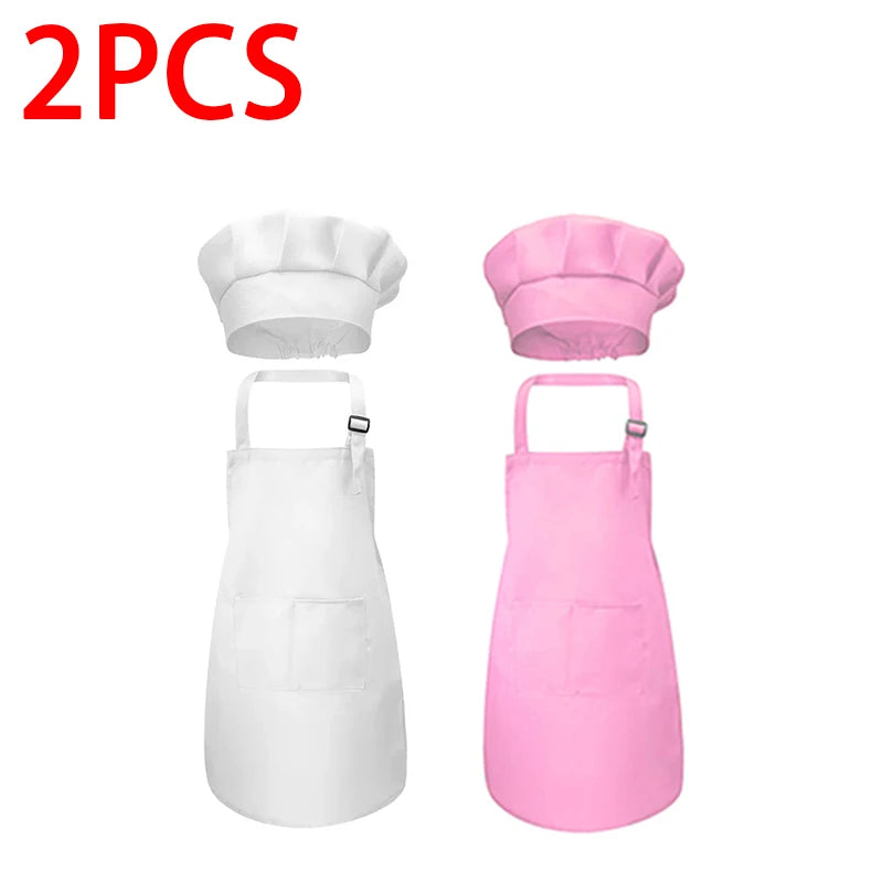 Kids Chef Apron & Hat Set – Kitchen Craft Painting PVC Apron Kids Chef Apron Set Babs 2pcs White Pink M