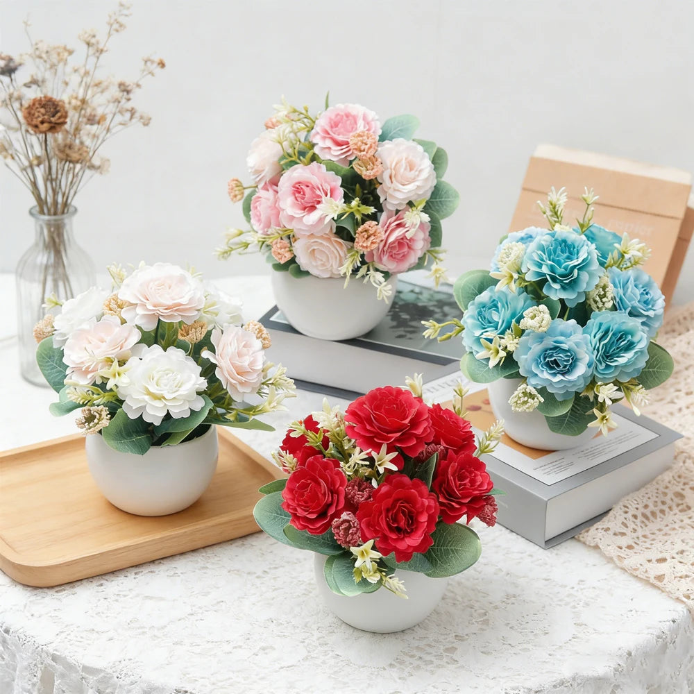 Peony Bonsai Artificial Silk Flowers Potted Plant Table Decor Artificial Flower Decor Babs