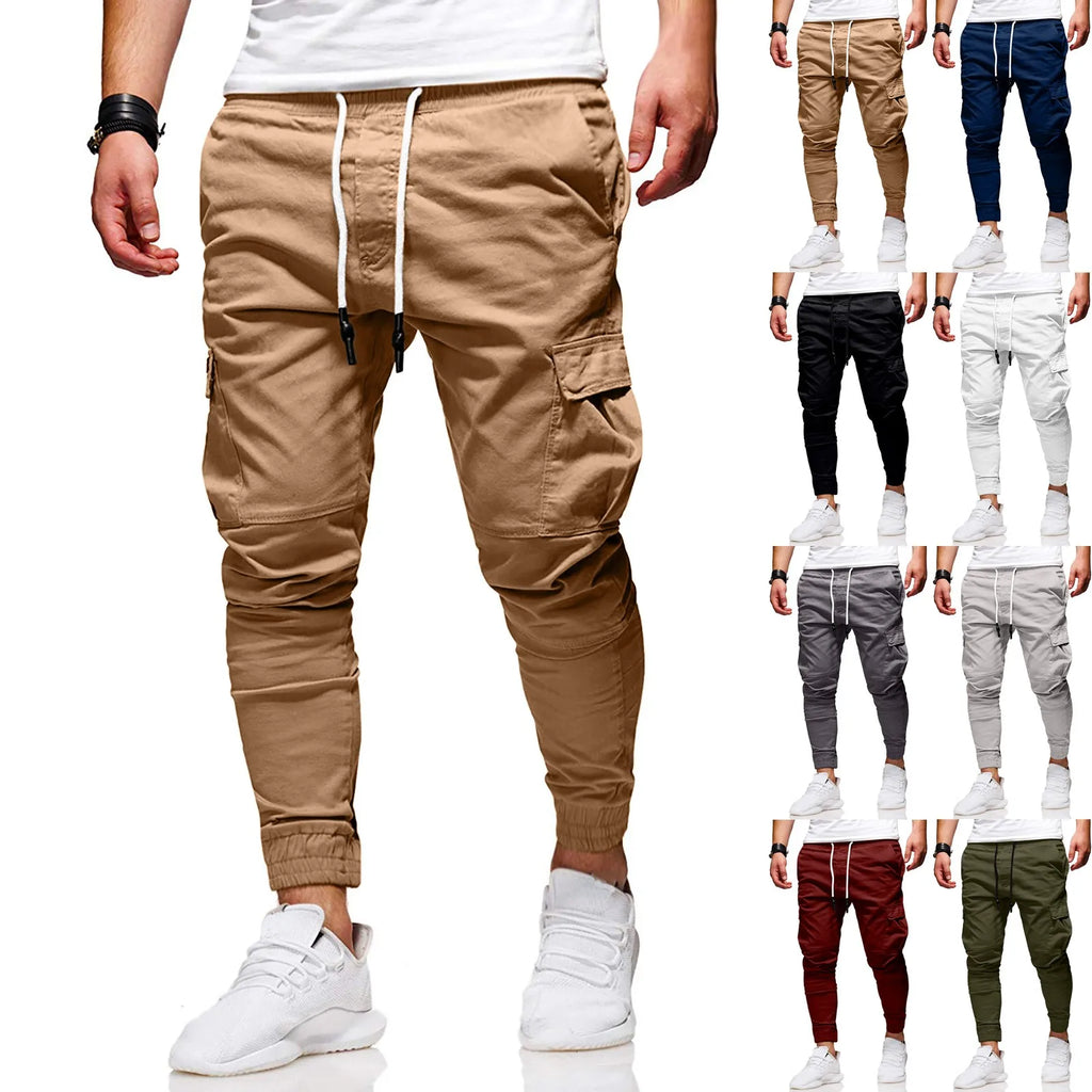 Men's Slim Fit Drawstring Casual Pants – Multi-Pocket Trousers Casual Drawstring Pants Babs