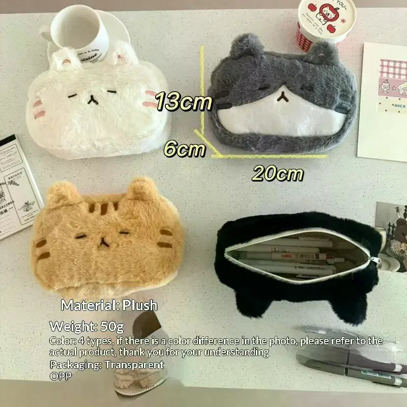 Kawaii Cat Plush Pencil Case – Large Capacity Fluffy Pouch Plush Pencil Case Babs