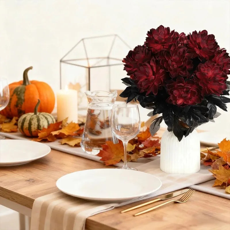 Black Dahlia Silk Faux Flowers – Gothic Halloween Décor 5–20Pcs Artificial Silk Flowers Babs