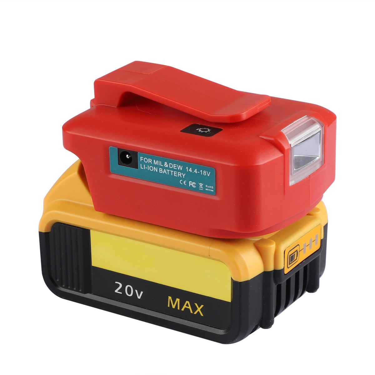Dual USB Battery Adapter with LED for Makita, DeWalt, Milwaukee Battery USB Adapter Babs For Dewalt with clip