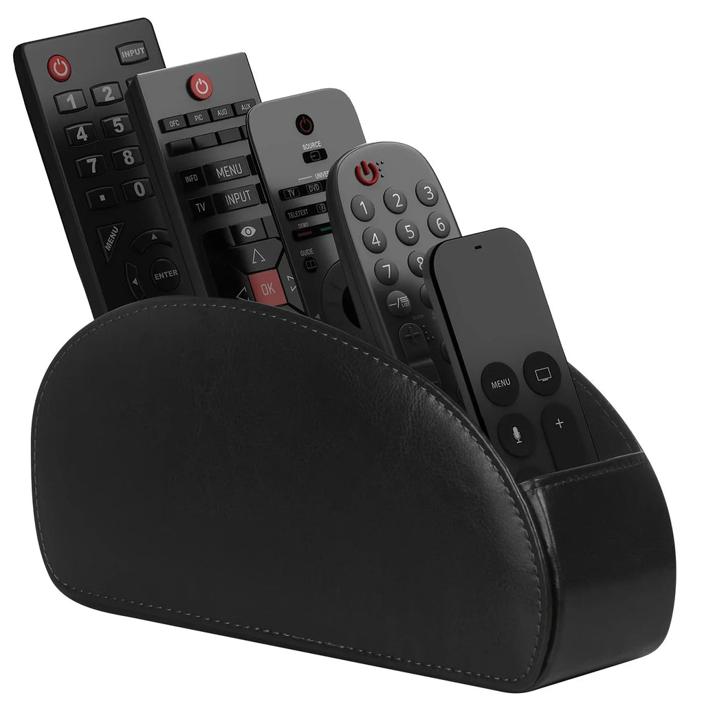 5-Compartment PU Leather Remote Control Storage Box – Black Desktop Storage Organizer Babs black
