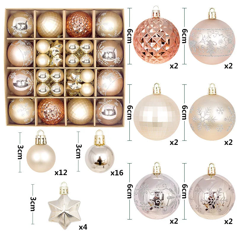 Christmas Ball Ornament Set – Snowflake Xmas Tree Decorations 2025 Christmas Ornament Set Babs 44Pcs-B as picture
