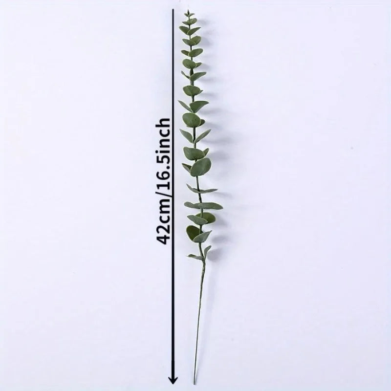 42cm Artificial Eucalyptus Leaf Stems – Set of 10 | PVC Decor Artificial Plant Stems Babs