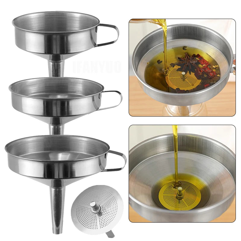 Stainless Steel Kitchen Funnel with Strainer for Oil & Liquids Kitchen Funnel Babs