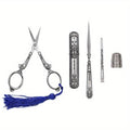 5-Piece Vintage Sewing Set – Scissors, Awl, Thimble & Case Sewing Tool Set Babs Silver