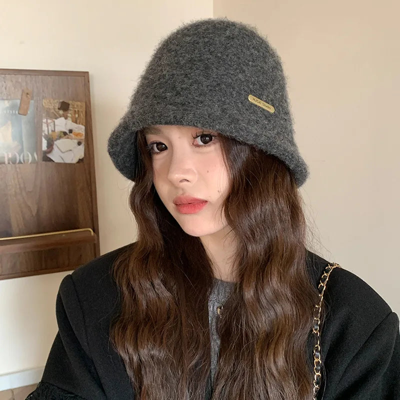 Women's Winter Wool Blend Bucket Hat – Windproof Earmuff Winter Bucket Hat Babs Dark Grey
