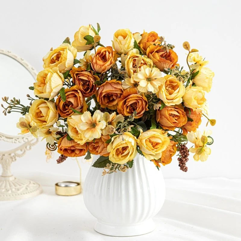Artificial Silk Rose Bouquet – Wedding & Home Décor Gift Artificial Flower Bouquet Babs YELLOW 1pc