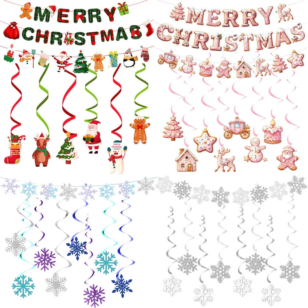 Christmas Snowflake Gingerbread Man Hanging Spiral Decorations Holiday Party Decor Babs