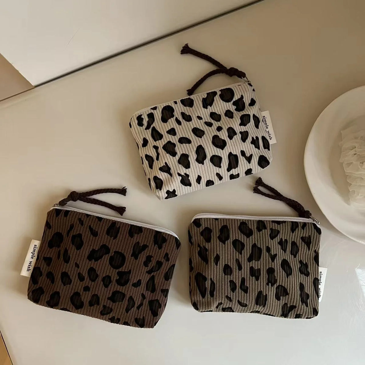 Vintage Leopard Print Mini Corduroy Pouch | Travel Storage Bag Mini Storage Pouch Babs