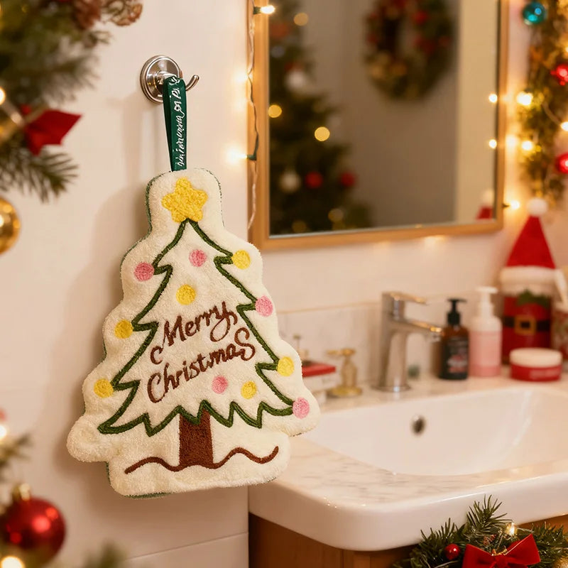 Christmas Coral Fleece Hand Towel – Gingerbread Man & Snowman Holiday Hand Towel Babs