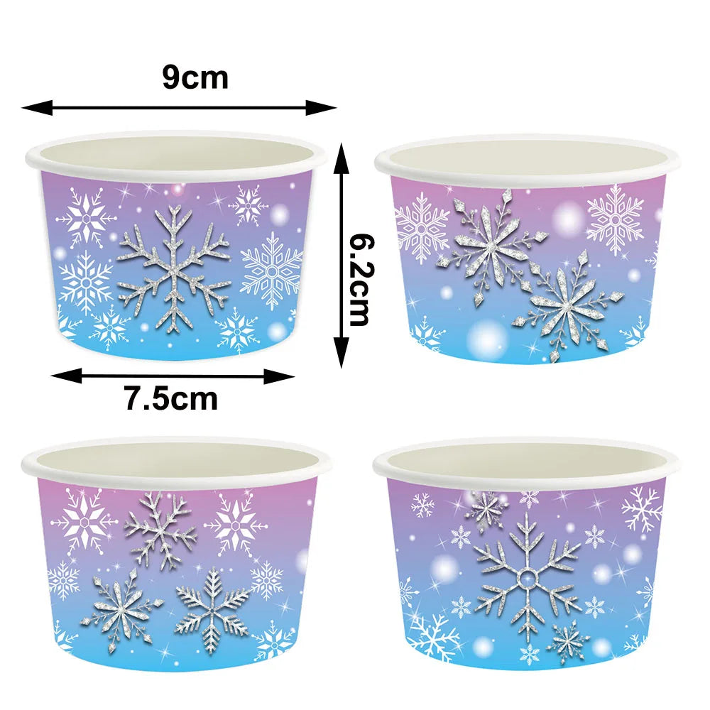 Snowflake Disposable Paper Bowls – Party Ice Cream Snack Cups Disposable Party Bowls Babs A 10pcs