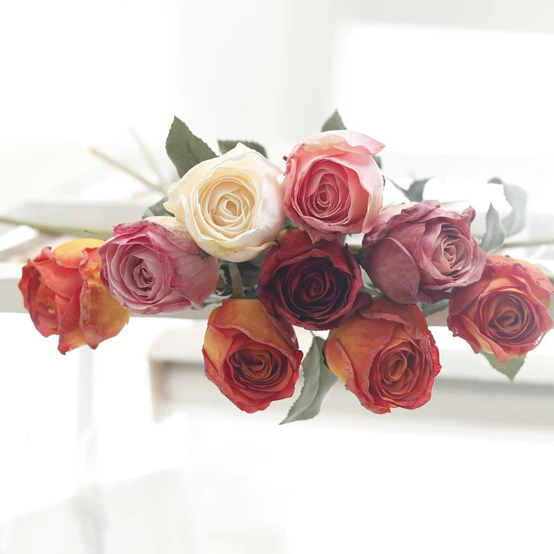 67cm Silk Burnt Edge Rose Branch – Autumn Artificial Flower Artificial Flower Branch Babs