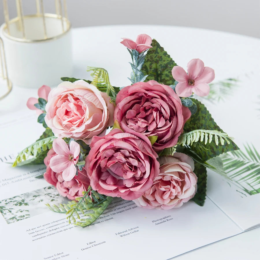 Silk Peony Artificial Flower Bouquet – Wedding & Home Decor Artificial Flower Bouquet Babs Bean Paste 1 pc