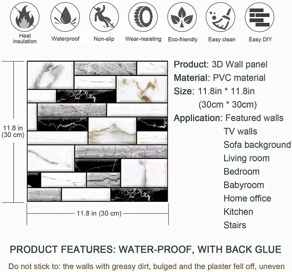 3D Self-Adhesive Tile Wall Stickers – Waterproof PVC Decor 3D Wall Stickers Babs