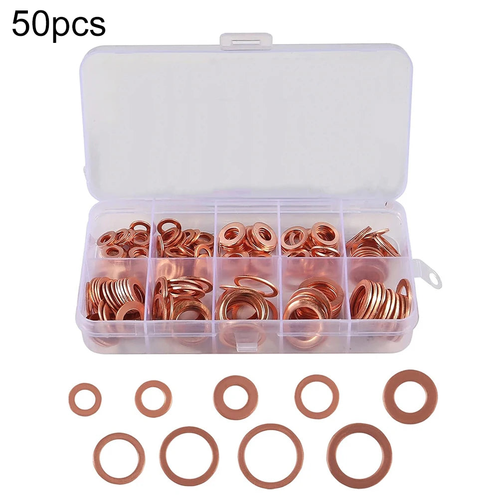 Copper Washer Gasket Set 50/100/120 Pcs Flat Ring Seal Kit Copper Washer Kit Babs
