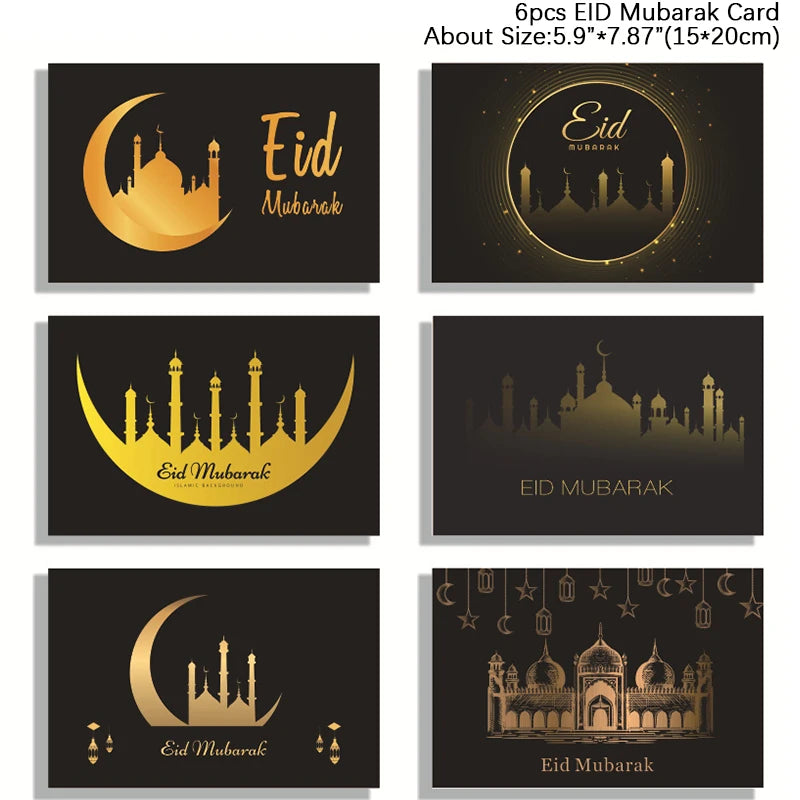 6pcs Eid Mubarak Greeting Cards with Envelopes – Ramadan Set Greeting Card Set Babs Set7