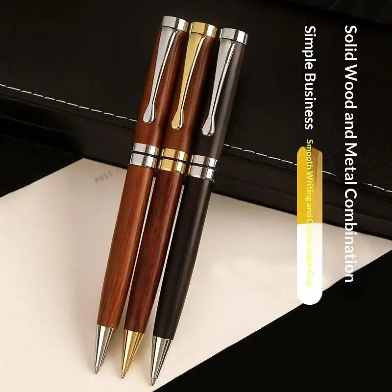 Metal & Sandalwood Rotating Ballpoint Pen with Gift Case Luxury Ballpoint Pen Babs
