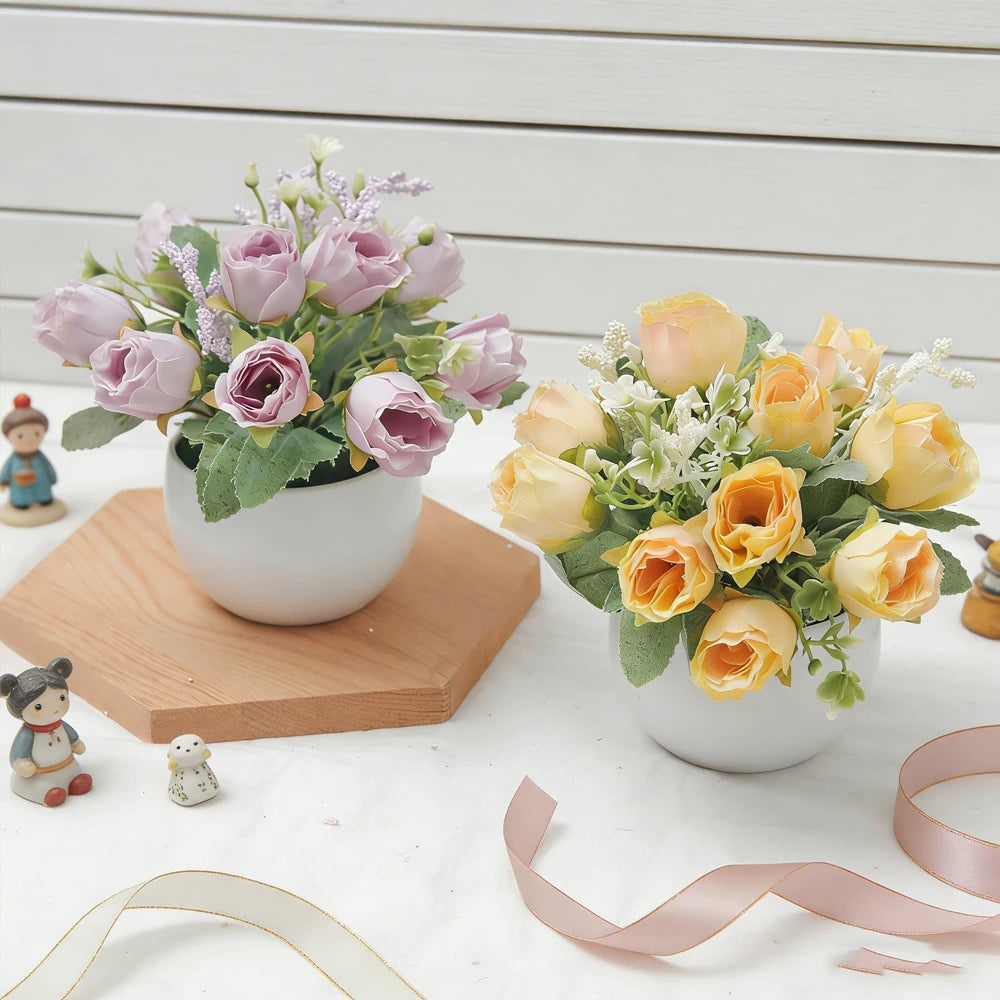 Rose Bonsai Artificial Silk Flowers Potted Plant – Home & Wedding Decor Artificial Flower Decor Babs