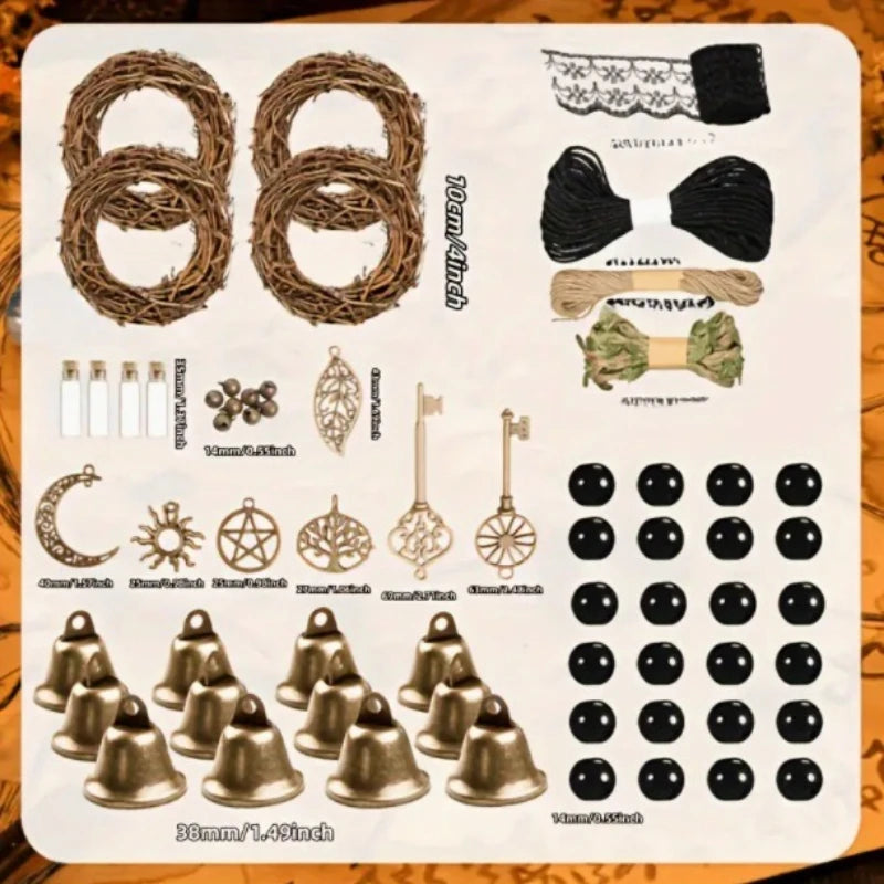 63-Piece Halloween Witch Clock Set | Gothic Wind Chimes & Decor Halloween Decor Set Babs