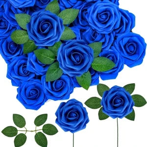 50Pcs Artificial Rose Flower Heads with Stems – Wedding & Home Decor Artificial Flower Stems Babs DEEP BLUE 50