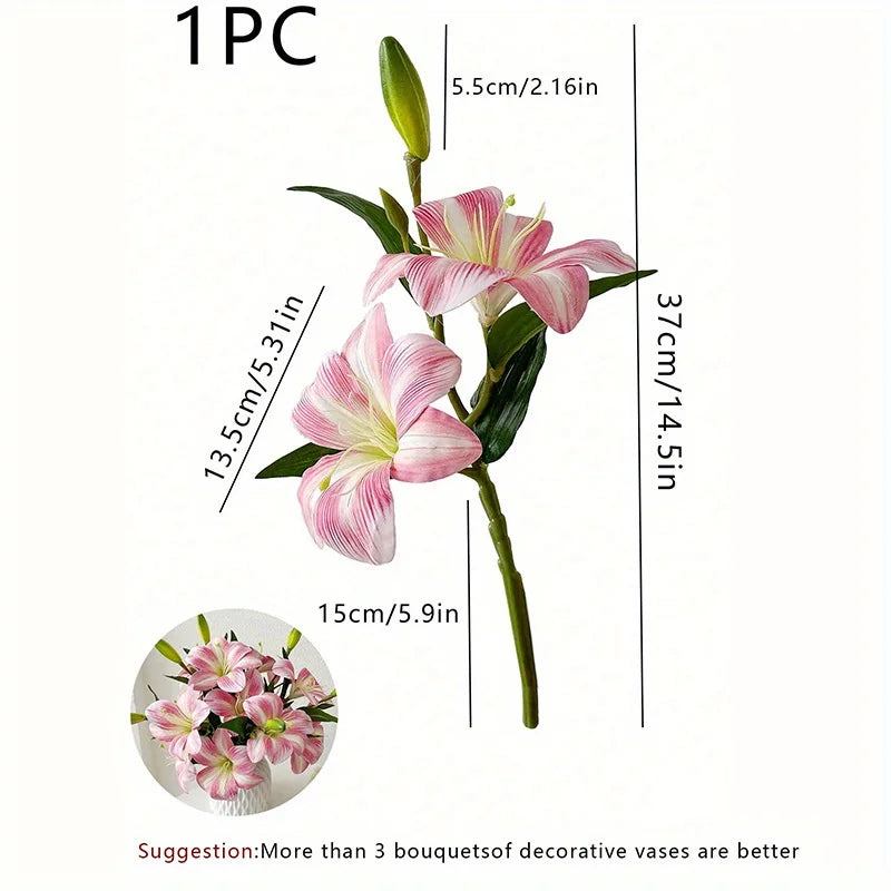 Real Touch Artificial Lily Flowers 3 Heads – Faux Flora Home Decor Artificial Flowers Babs