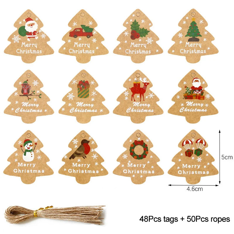 48/50Pcs Christmas Kraft Paper Gift Hang Tags – Santa Decor Holiday Gift Tags Babs 48pcs-set4