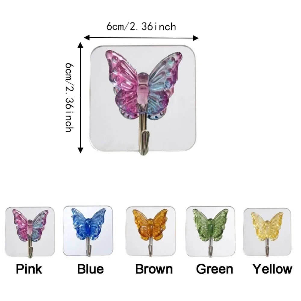 2PCS Crystal Butterfly Self-Adhesive Wall Hooks – Bathroom & Kitchen Decorative Wall Hooks Babs