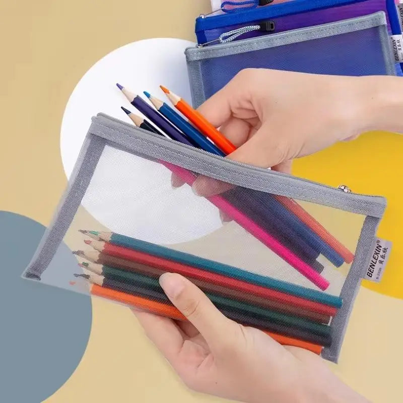 Transparent Mesh Pencil Pouch with Zipper | School & Office Mesh Pencil Pouch Babs
