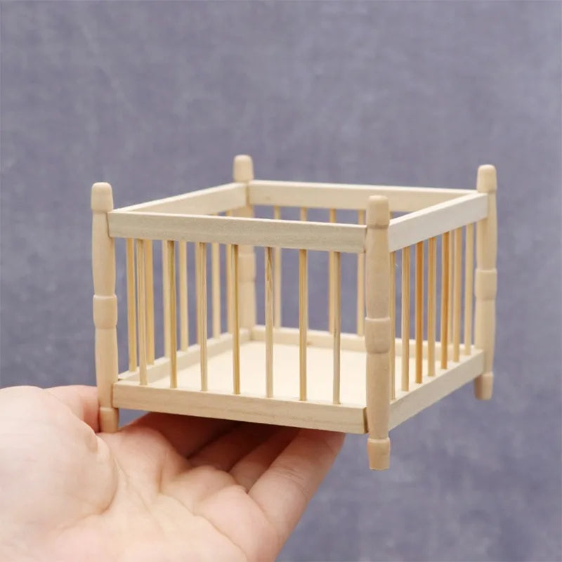 1:12 Scale Dollhouse Miniature Baby Bed – Wooden DIY Craft Dollhouse Miniature Furniture Babs
