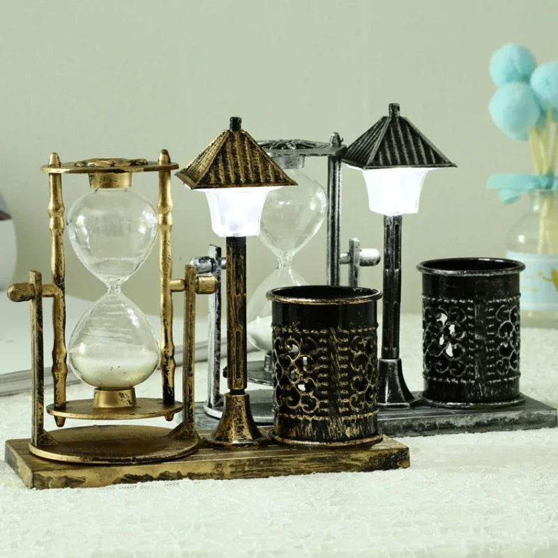 Antique Street Lamp Hourglass Pen Holder & Night Light Decorative Hourglass Babs