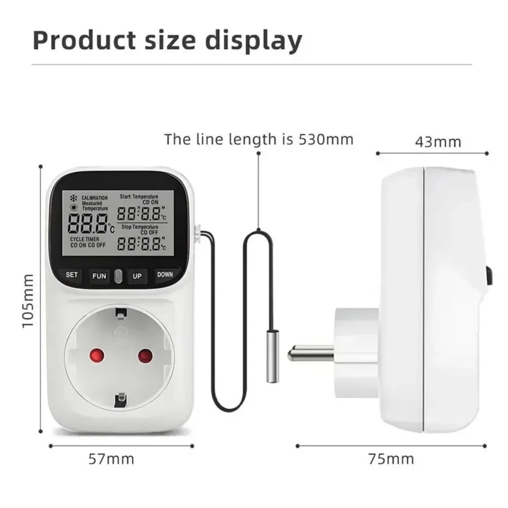Digital LCD Thermostat Socket 16A EU Plug with Timer & Sensor Thermostat Socket Babs