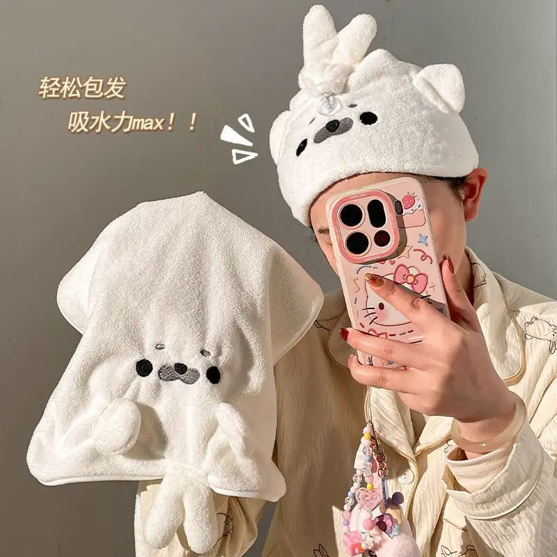 Cartoon Seal Microfiber Hair Towel Wrap – Quick Dry Turban Microfiber Hair Turban Babs