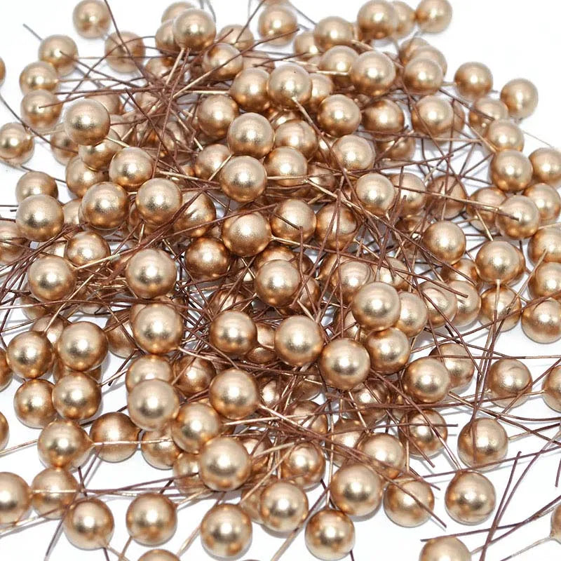 Pearl Stamens Artificial Berries for DIY Wreaths & Floral Décor Artificial Floral Picks Babs gold 100pcs