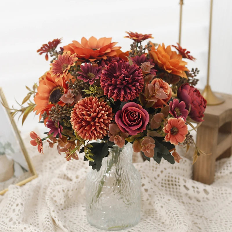 Autumn Silk Artificial Flower Bouquet – Roses, Hydrangea & Daisies Artificial Flower Bouquet Babs