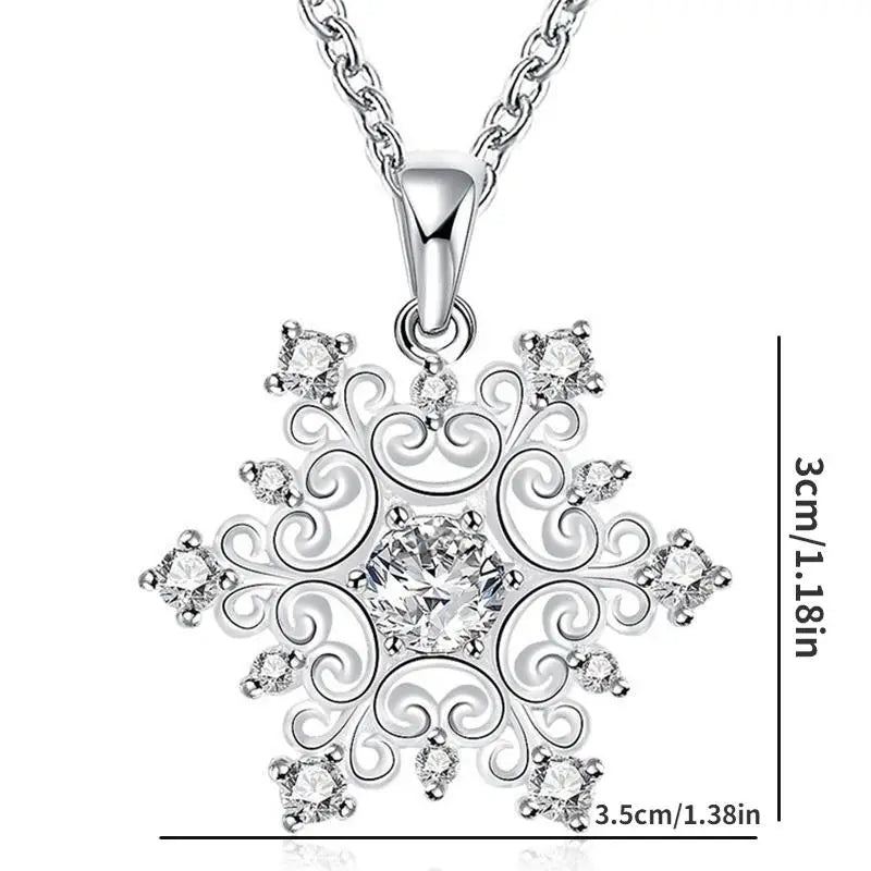 Zircon Rhinestone Snowflake Necklace Pendant | Unisex Pendant Necklace Babs