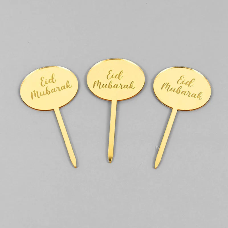 Gold Eid Mubarak Acrylic Cake Toppers – Ramadan Party Decor Cake Toppers Babs Eid Mubarak 5pcs