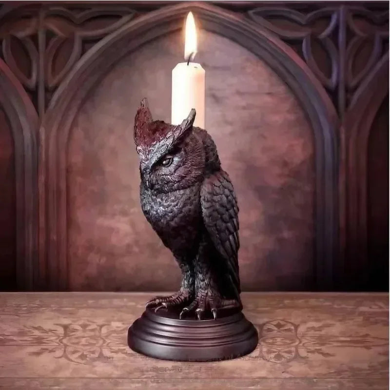 Gothic Owl Raven Halloween Candle Holder Tabletop Ornament Candle Holder Babs