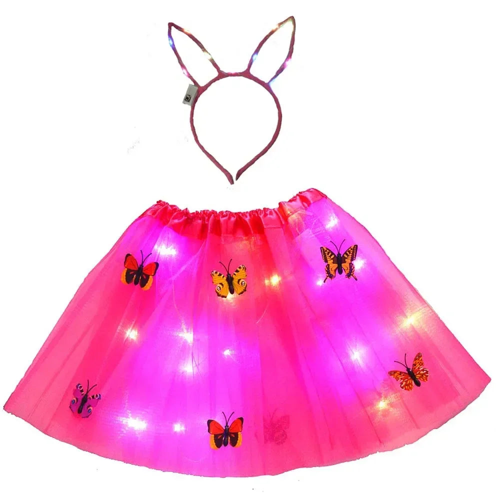 LED Light-Up Princess Tutu Skirt & Bunny Headband Set LED Costume Set Babs 6 for 2-8 years girls