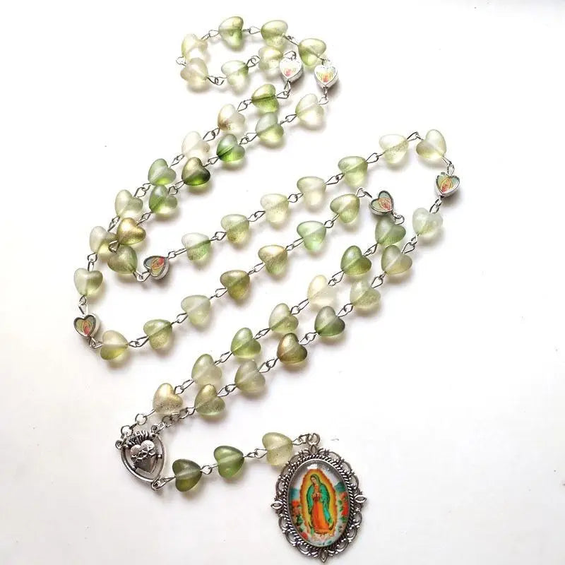 Acrylic Bead Catholic Rosary Necklace – Cross & Guadalupe Pendant Religious Rosary Necklace Babs 1pc