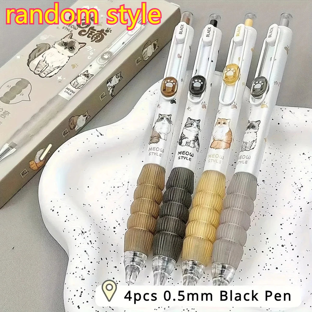Cute Cat Gel Pens Set – 4pcs 0.5mm Black Ink Retractable Gel Pen Set Babs