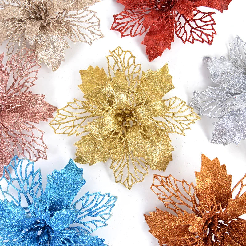5pcs Glitter Artificial Christmas Flowers – Tree & Home Decor Christmas Floral Picks Babs