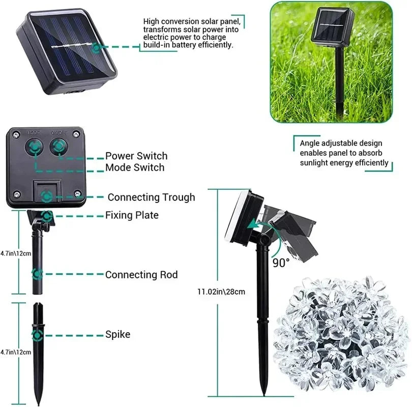 Solar Cherry Flower String Lights 20M – IP65 Waterproof LED Garland Solar String Lights Babs