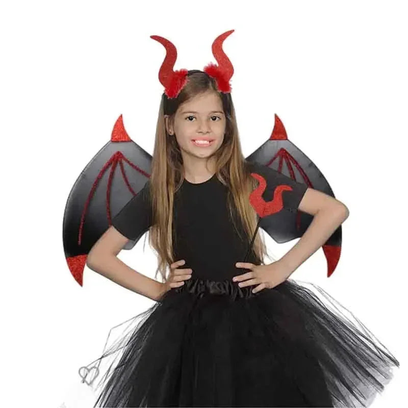 Devil Costume Set – Wings, Tail, Horn Headband & Fork Costume Accessory Set Babs