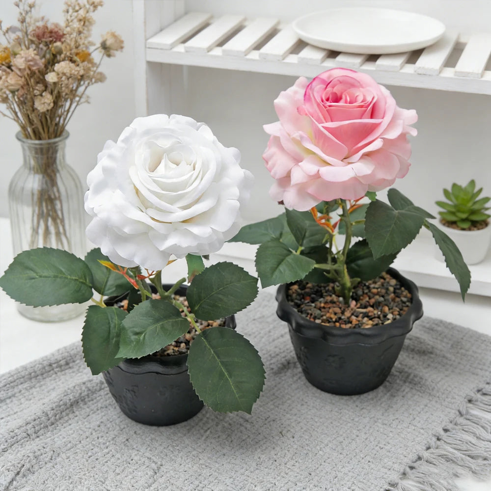 Silk Rose Bonsai Artificial Flower Potted Plant | Wedding & Home Décor Artificial Flower Bonsai Babs