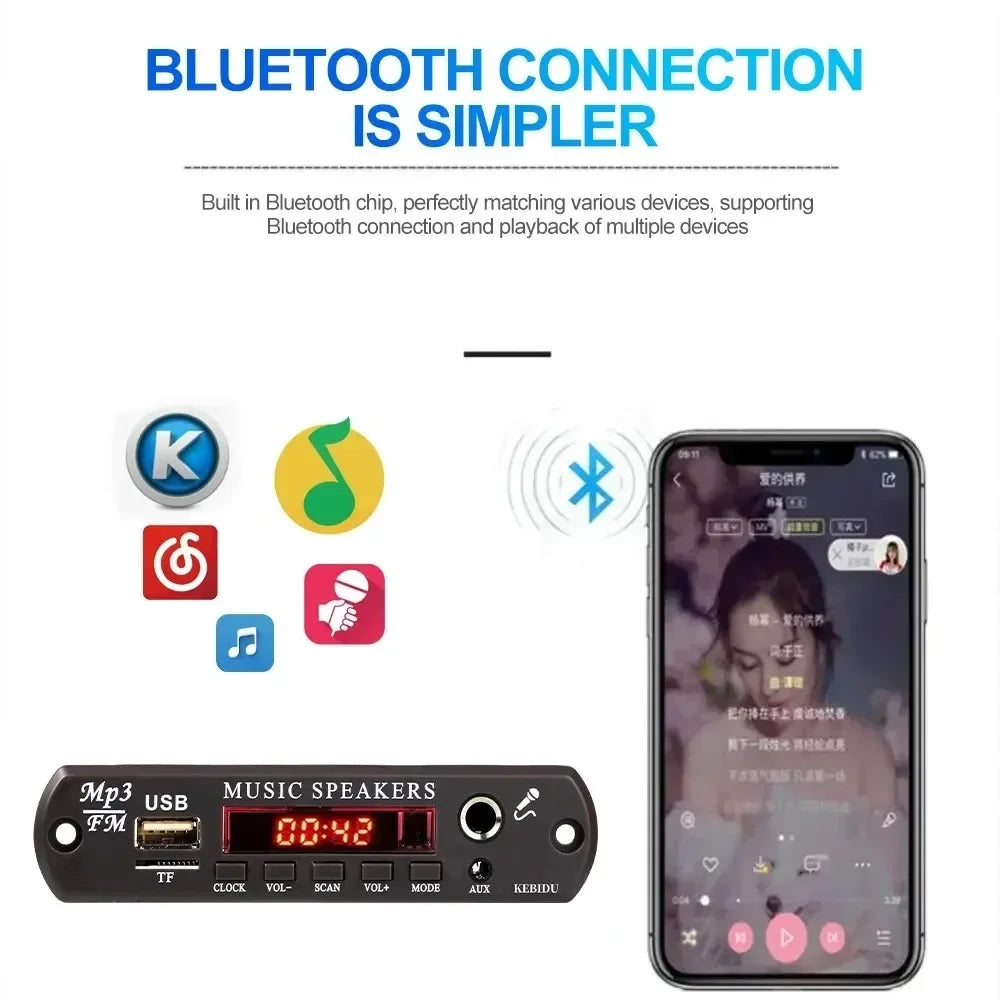 KEBIDUMEI 60W Bluetooth 5.3 MP3 Decoder Board USB FM Handsfree MP3 Decoder Amplifier Babs