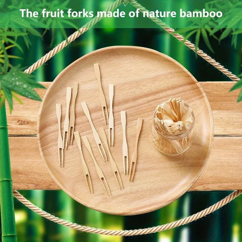 Bamboo Mini Food Picks 9cm – Disposable Double Prong Fruit Forks Bamboo Food Picks Babs